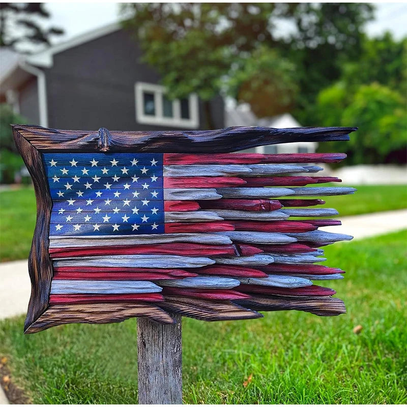 Wooden American Flag Wall Hanging Three-layer 3D Retro American Flag Pendant Home Office Courtyard Pastoral Decorative Gift