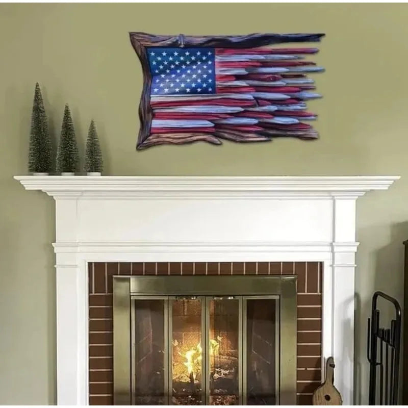 Wooden American Flag Wall Hanging Three-layer 3D Retro American Flag Pendant Home Office Courtyard Pastoral Decorative Gift