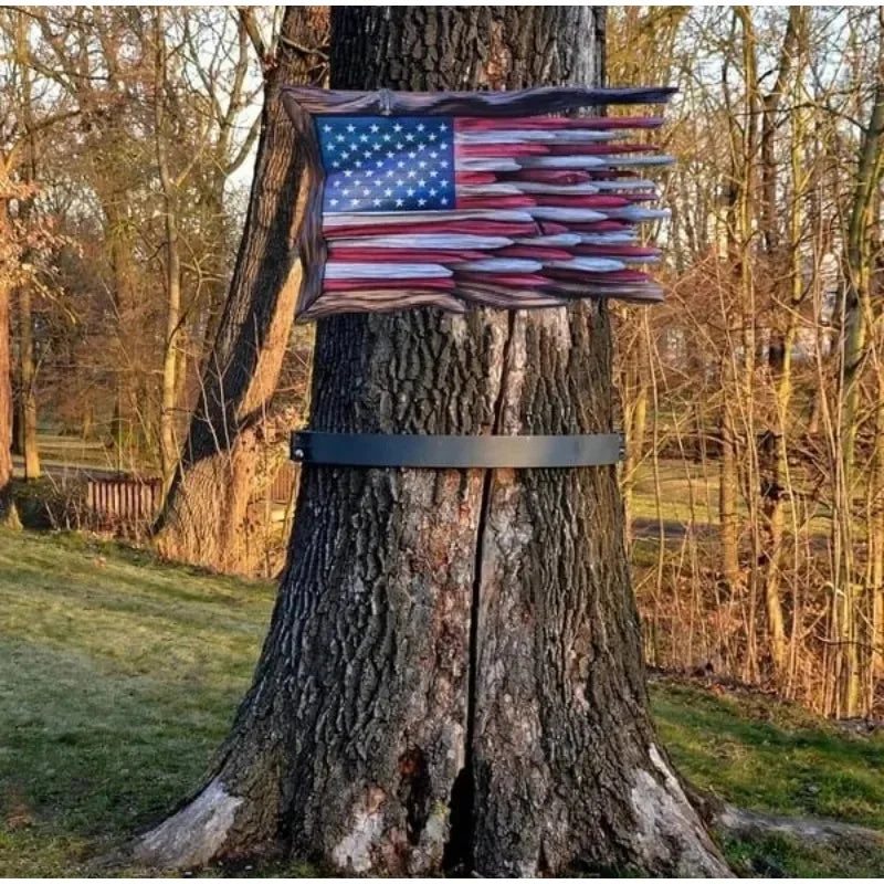 Wooden American Flag Wall Hanging Three-layer 3D Retro American Flag Pendant Home Office Courtyard Pastoral Decorative Gift